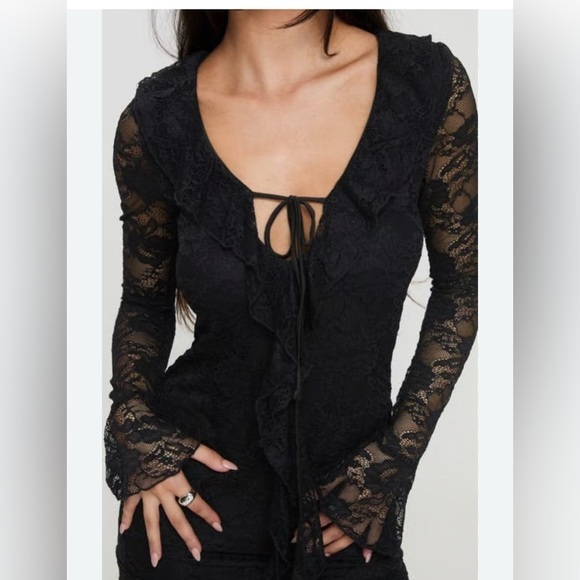 Princess Polly Braun Long Sleeve black lace  Mini Dress sz 4 - Picture 3 of 10